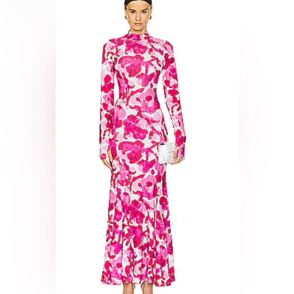 Anthropologie Pink and White Long-Sleeve Floral Maxi Dress